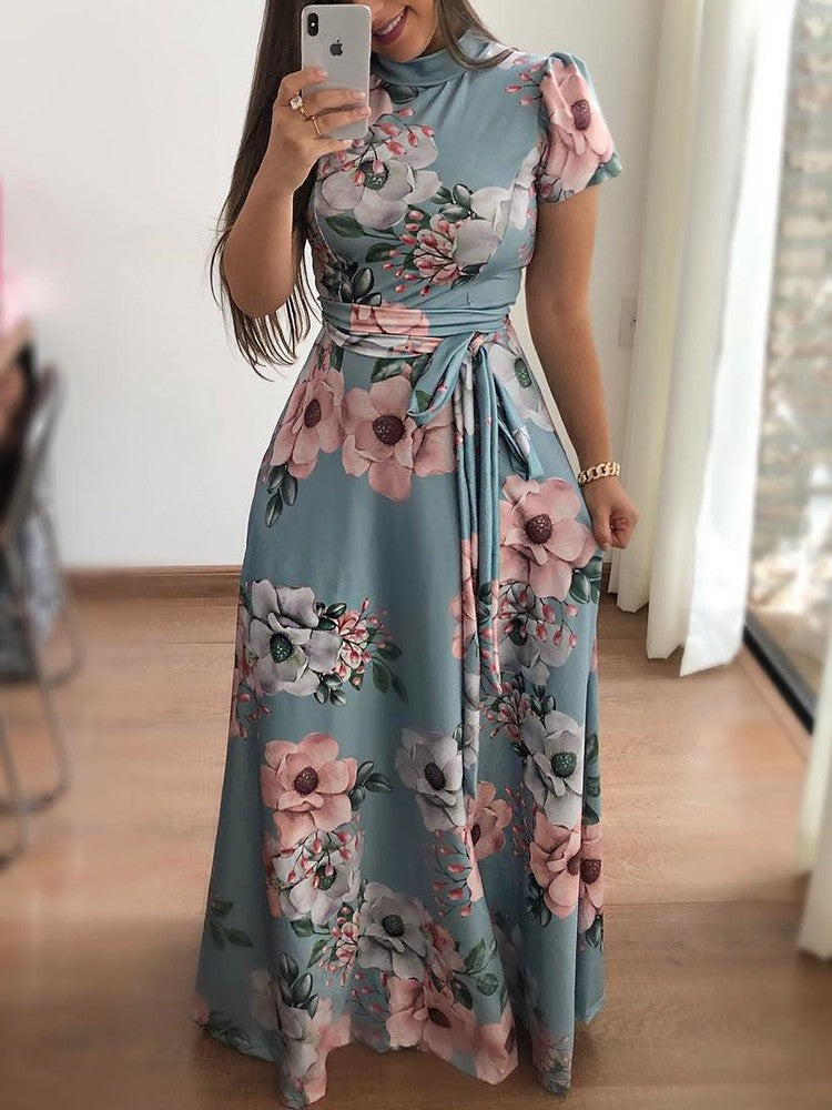 WISH Amazon – robe trapèze à manches courtes, Style européen et américain, imprimé floral, vêtements pour femmes, nouvelle collection automne 2019