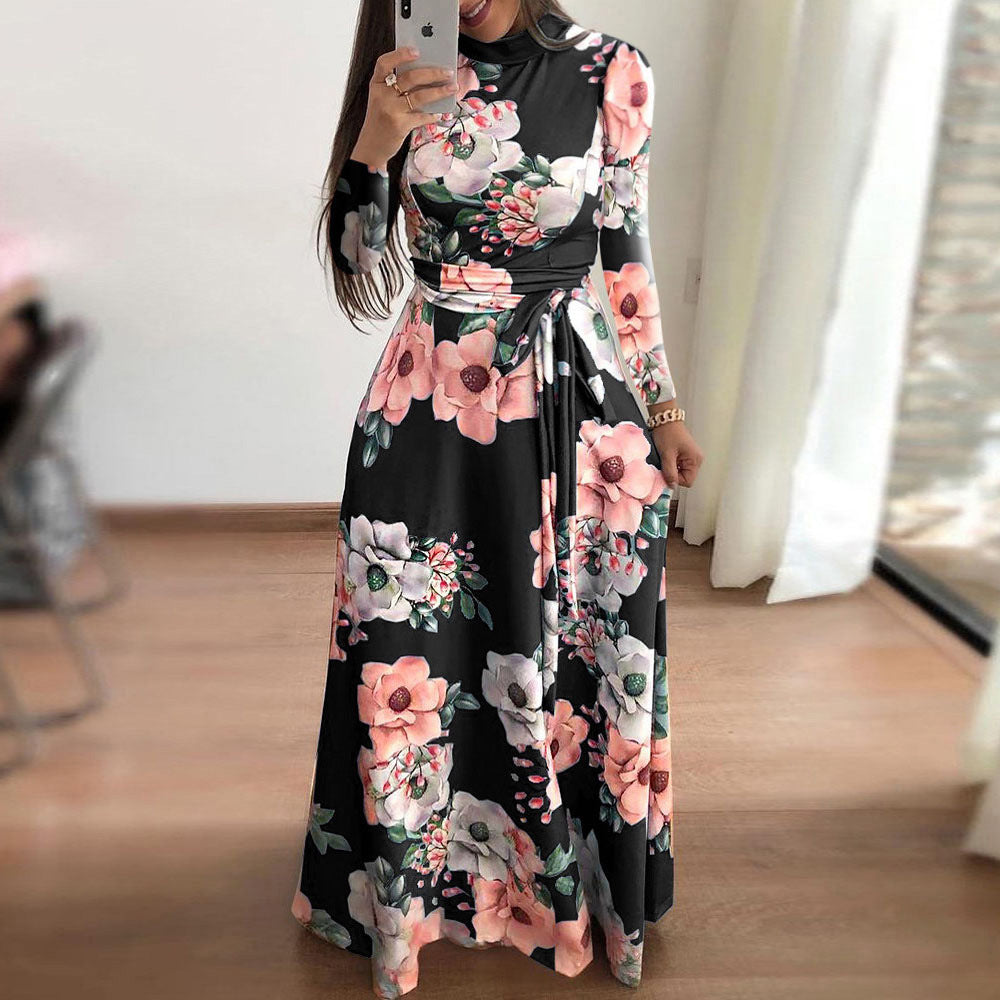 WISH Amazon – robe trapèze à manches courtes, Style européen et américain, imprimé floral, vêtements pour femmes, nouvelle collection automne 2019