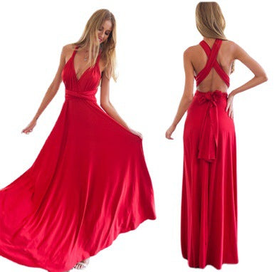 Robe longue rouge à bandes, multi-vêtements européens et américains, Sexy, superbe, multi-cordes