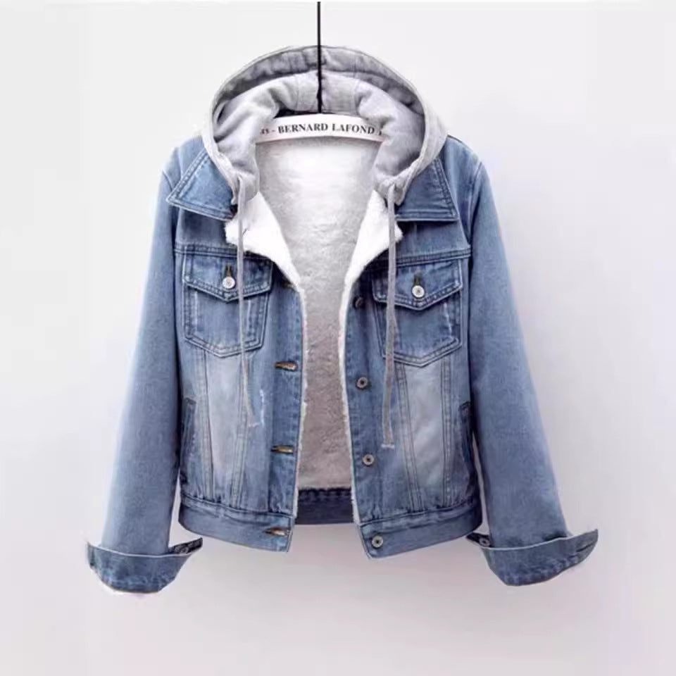 Manteau court en Denim pour femme, veste à capuche, coupe cintrée, manches longues, style coréen, assorti avec tout, haut d'étudiant, nouvelle collection printemps et automne