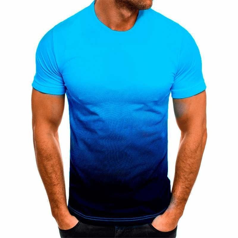 T-shirt de sport décontracté pour hommes, sweat-shirt à manches courtes et col rond, couleur dégradée, à la mode, été