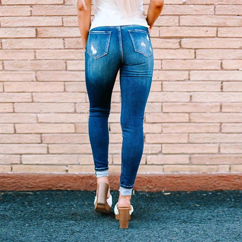 Jean slim déchiré pour femme, pantalon crayon délavé à boutonnage, décontracté, nouveau Style, vente directe d'usine, automne 2022
