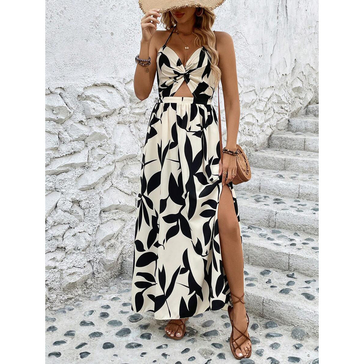 SHEIN VCAY Robe plissée creuse à imprimé licou Tempérament Style romantique