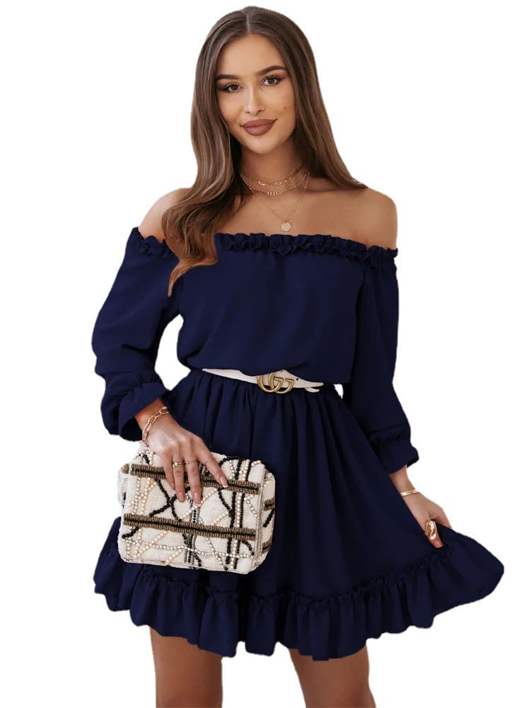 Robe transfrontalière européenne et américaine Amazon pour femmes, nouvelle mode printemps et été 2022, couleur unie, décontractée, asymétrique, épaule dénudée, taille