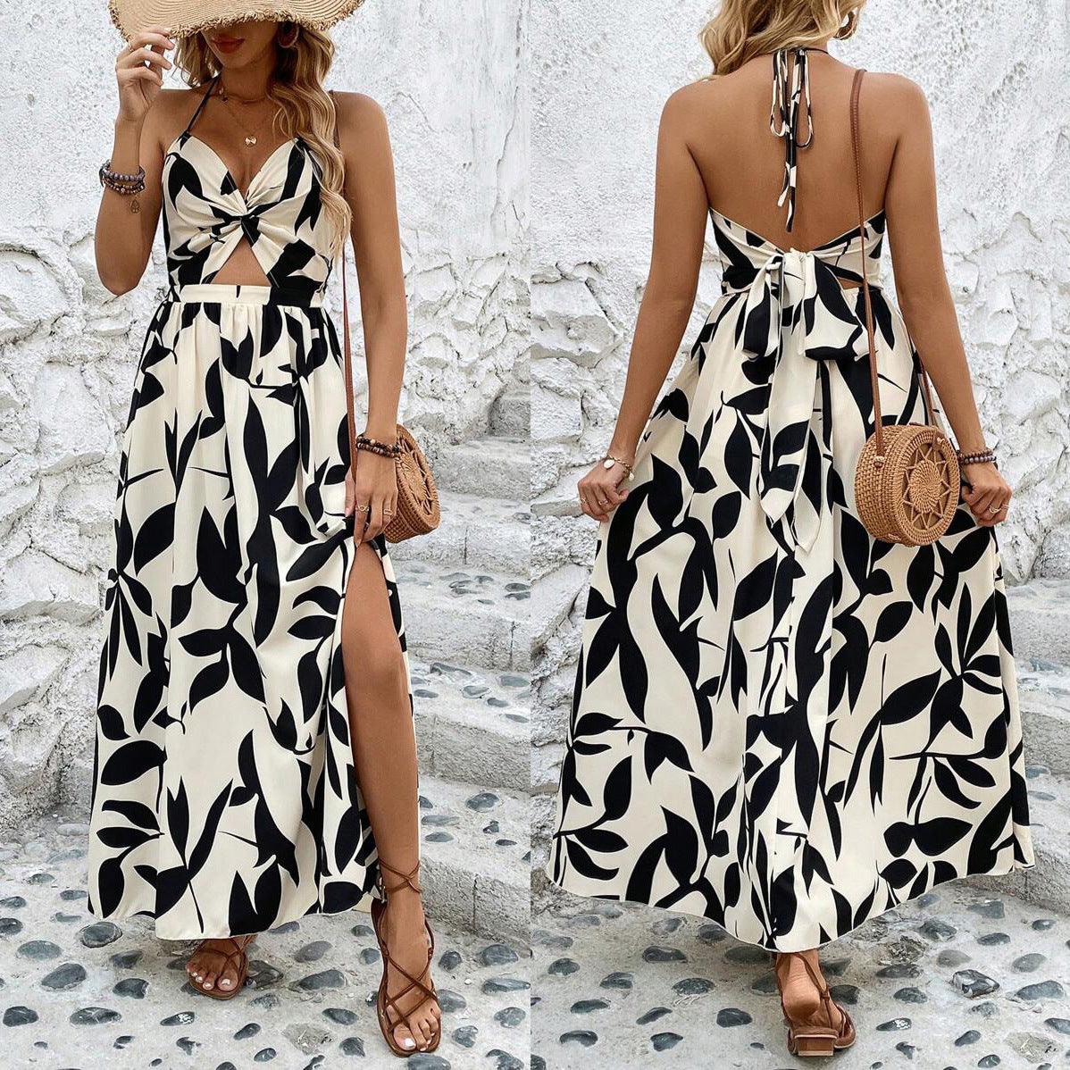 SHEIN VCAY Robe plissée creuse à imprimé licou Tempérament Style romantique