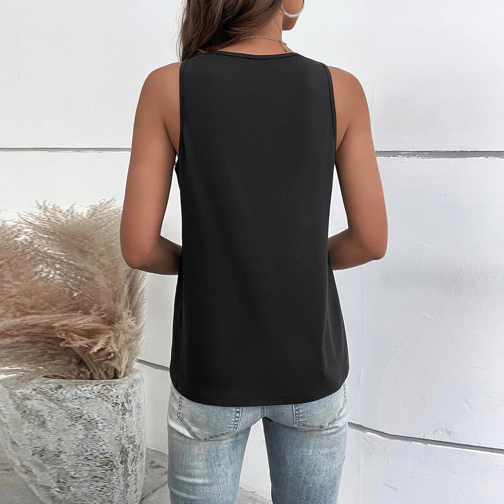 2023 printemps et été transfrontalier Amazon vêtements pour femmes Sexy creux col en v sans manches gilet décontracté ample dessus de couleur unie TOP