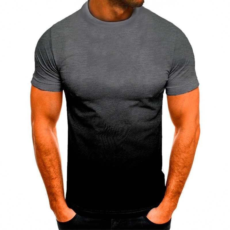T-shirt de sport décontracté pour hommes, sweat-shirt à manches courtes et col rond, couleur dégradée, à la mode, été