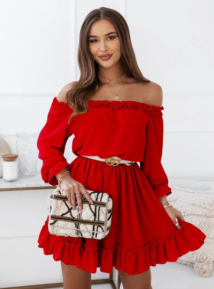 Robe transfrontalière européenne et américaine Amazon pour femmes, nouvelle mode printemps et été 2022, couleur unie, décontractée, asymétrique, épaule dénudée, taille