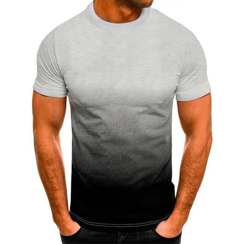T-shirt de sport décontracté pour hommes, sweat-shirt à manches courtes et col rond, couleur dégradée, à la mode, été