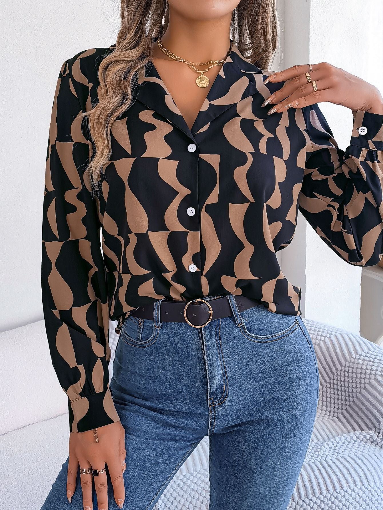 Printemps et été banlieue tempérament couleur contraste rayé costume col à manches longues chemise vêtements pour femmes