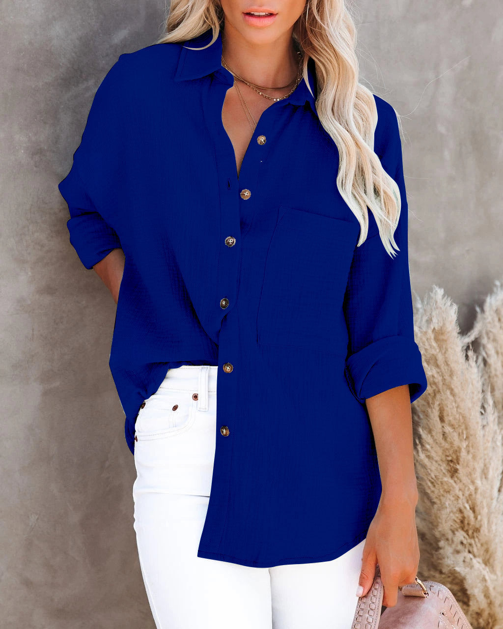 AliExpress Wish Amazon – chemise Simple à manches longues, col en v, boutons, en coton et lin, pour femmes, automne 2022