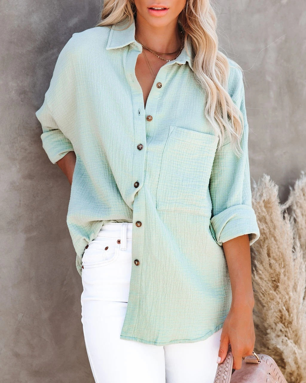 AliExpress Wish Amazon – chemise Simple à manches longues, col en v, boutons, en coton et lin, pour femmes, automne 2022