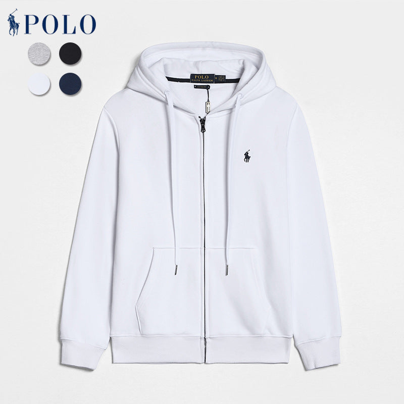 Printemps Et Automne Paul Sweat-Shirt À Manches Longues pour Hommes Décontracté Pur Coton Couleur Pure Brodé Poney Logo Pull À Fermeture Éclair Cardigan Sweat-Shirt