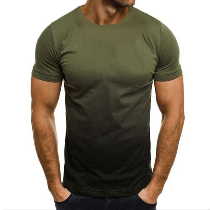 T-shirt de sport décontracté pour hommes, sweat-shirt à manches courtes et col rond, couleur dégradée, à la mode, été