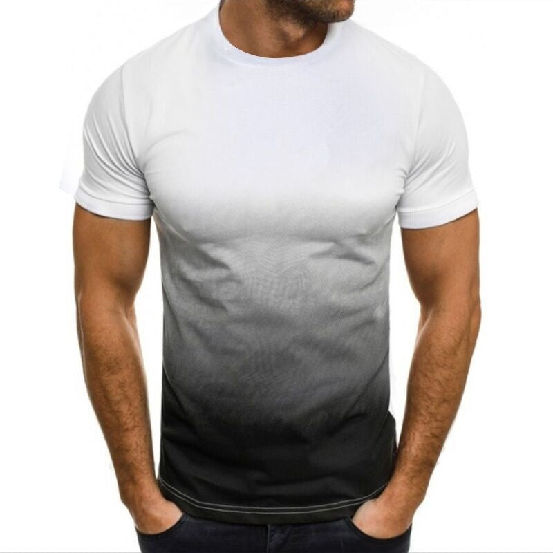 T-shirt de sport décontracté pour hommes, sweat-shirt à manches courtes et col rond, couleur dégradée, à la mode, été