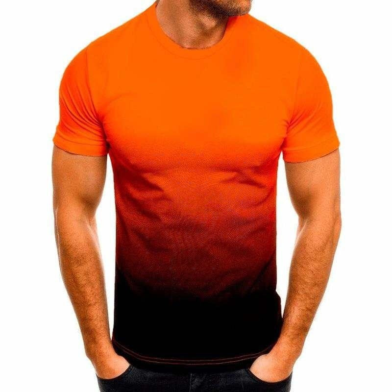 T-shirt de sport décontracté pour hommes, sweat-shirt à manches courtes et col rond, couleur dégradée, à la mode, été