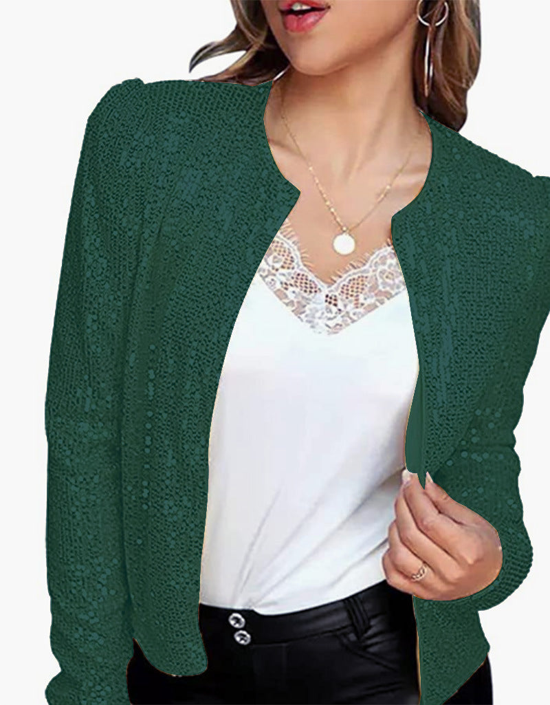 2023 printemps transfrontalier nouvelle mode européenne et américaine mode col montant couleur unie manteau à paillettes court décontracté polyvalent petit manteau