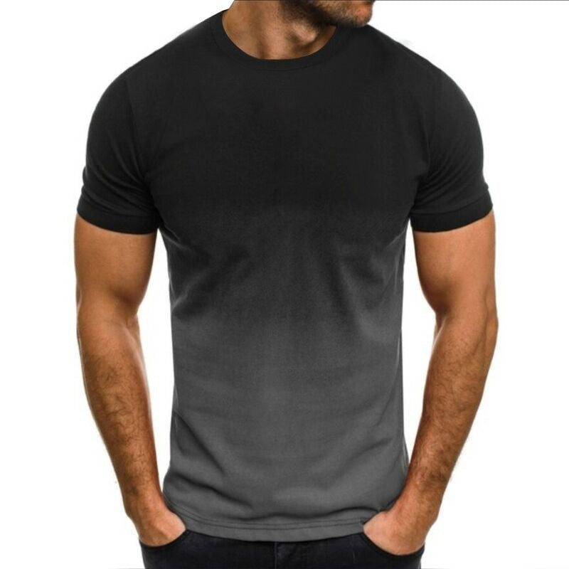 T-shirt de sport décontracté pour hommes, sweat-shirt à manches courtes et col rond, couleur dégradée, à la mode, été