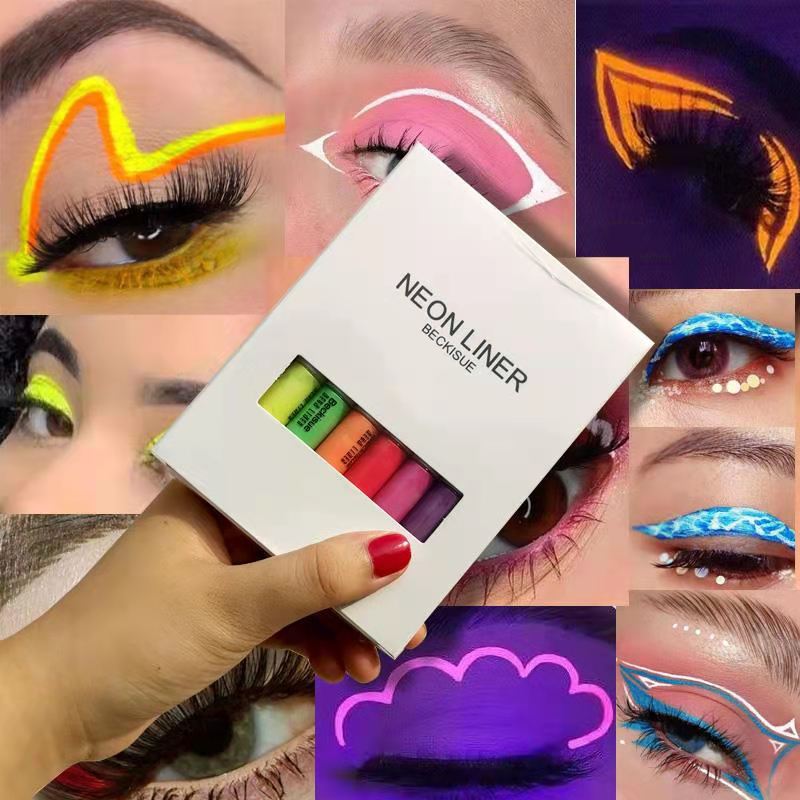 Beckisue Eyeliner Fluorescent 8 Pack Set Imperméable Et Résistant à La Sueur Eyeliner Arc-En-Ciel À Séchage Rapide Peinture Peinte Au Néon Uv