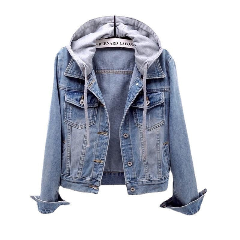 Manteau court en Denim pour femme, veste à capuche, coupe cintrée, manches longues, style coréen, assorti avec tout, haut d'étudiant, nouvelle collection printemps et automne