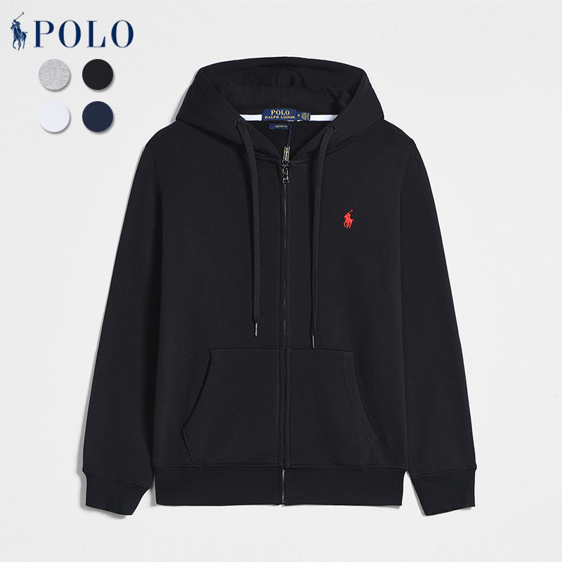 Printemps Et Automne Paul Sweat-Shirt À Manches Longues pour Hommes Décontracté Pur Coton Couleur Pure Brodé Poney Logo Pull À Fermeture Éclair Cardigan Sweat-Shirt