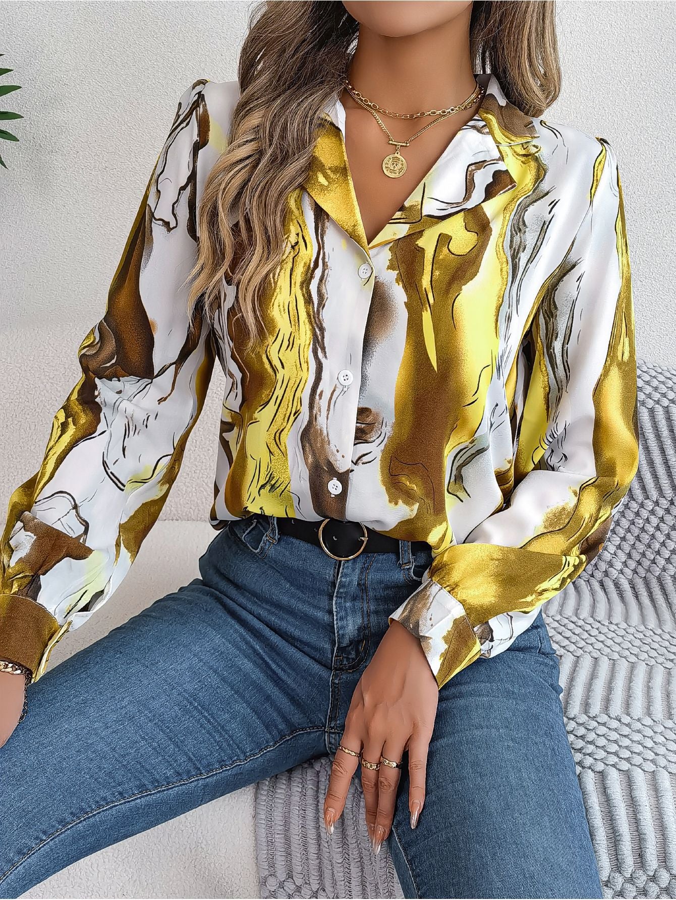 Real Shot 2024 Printemps Et Été Loisirs Européens Et Américains Contraste Rayé Costume Col Chemise À Manches Longues Station Indépendante Vêtements Transfrontaliers Pour Femmes
