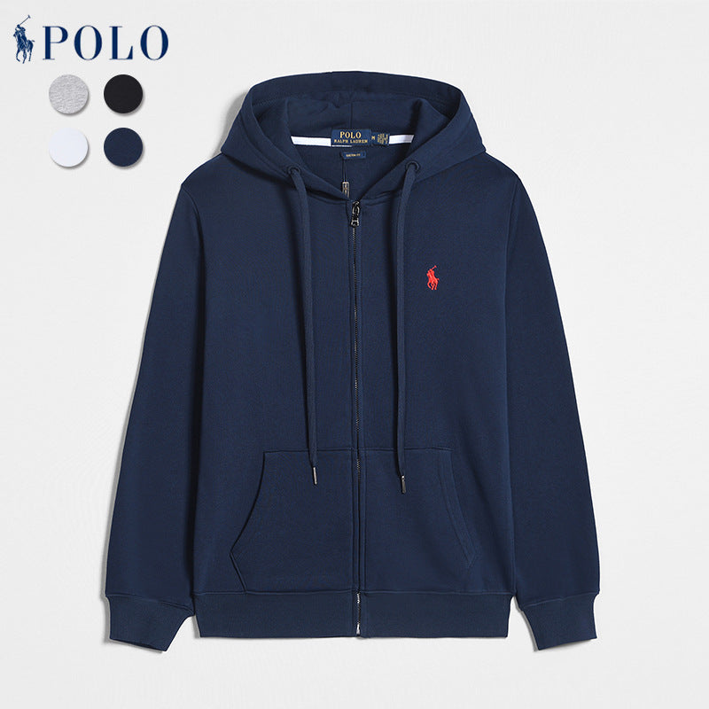 Printemps Et Automne Paul Sweat-Shirt À Manches Longues pour Hommes Décontracté Pur Coton Couleur Pure Brodé Poney Logo Pull À Fermeture Éclair Cardigan Sweat-Shirt