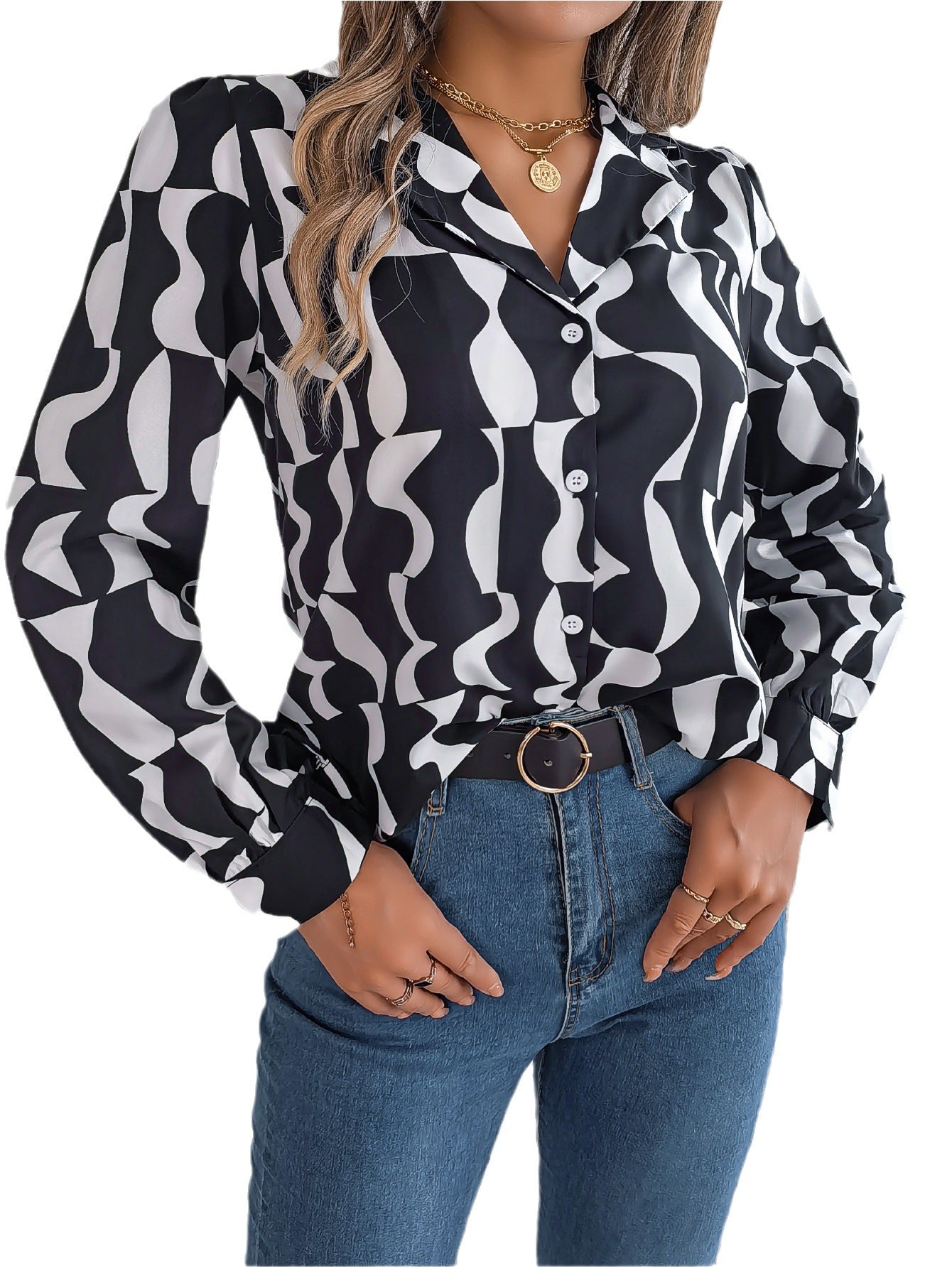 Printemps et été banlieue tempérament couleur contraste rayé costume col à manches longues chemise vêtements pour femmes