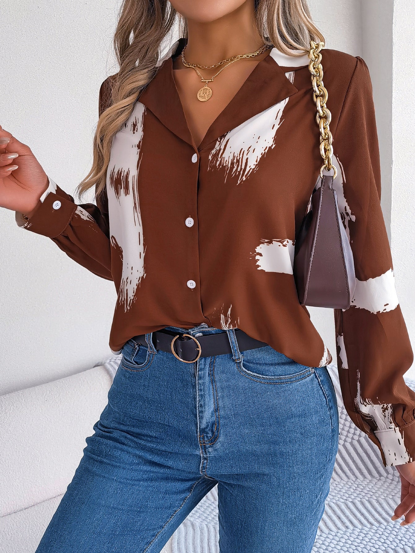 Ins Style Real Shot Printemps Et Été Tempérament Européen Et Américain Couleur Contraste Rayure Costume Col Chemise À Manches Longues Vêtements Pour Femmes