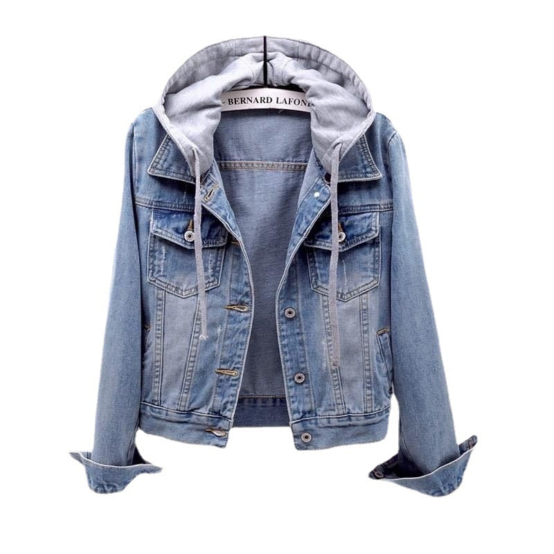 Manteau court en Denim pour femme, veste à capuche, coupe cintrée, manches longues, style coréen, assorti avec tout, haut d'étudiant, nouvelle collection printemps et automne