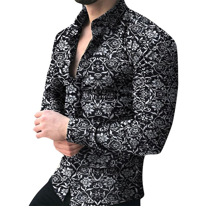 New European And American Spring And Autumn Men's Wear Men's Long-sleeved Shirts Casual Printed Floral Shirts Men's Tops