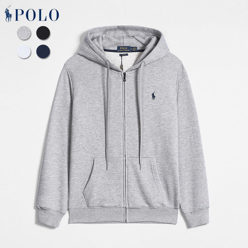Printemps Et Automne Paul Sweat-Shirt À Manches Longues pour Hommes Décontracté Pur Coton Couleur Pure Brodé Poney Logo Pull À Fermeture Éclair Cardigan Sweat-Shirt