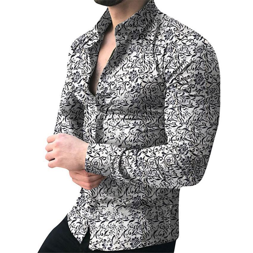 New European And American Spring And Autumn Men's Wear Men's Long-sleeved Shirts Casual Printed Floral Shirts Men's Tops