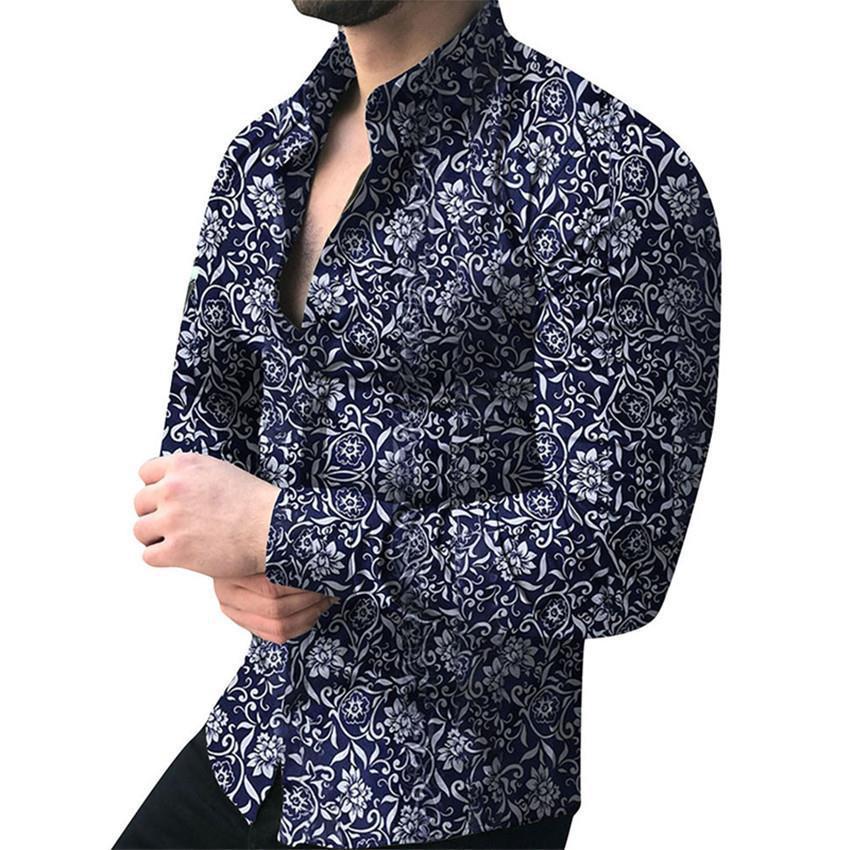 New European And American Spring And Autumn Men's Wear Men's Long-sleeved Shirts Casual Printed Floral Shirts Men's Tops
