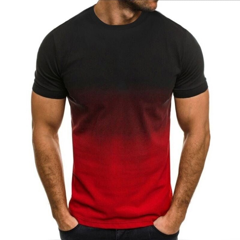 T-shirt de sport décontracté pour hommes, sweat-shirt à manches courtes et col rond, couleur dégradée, à la mode, été