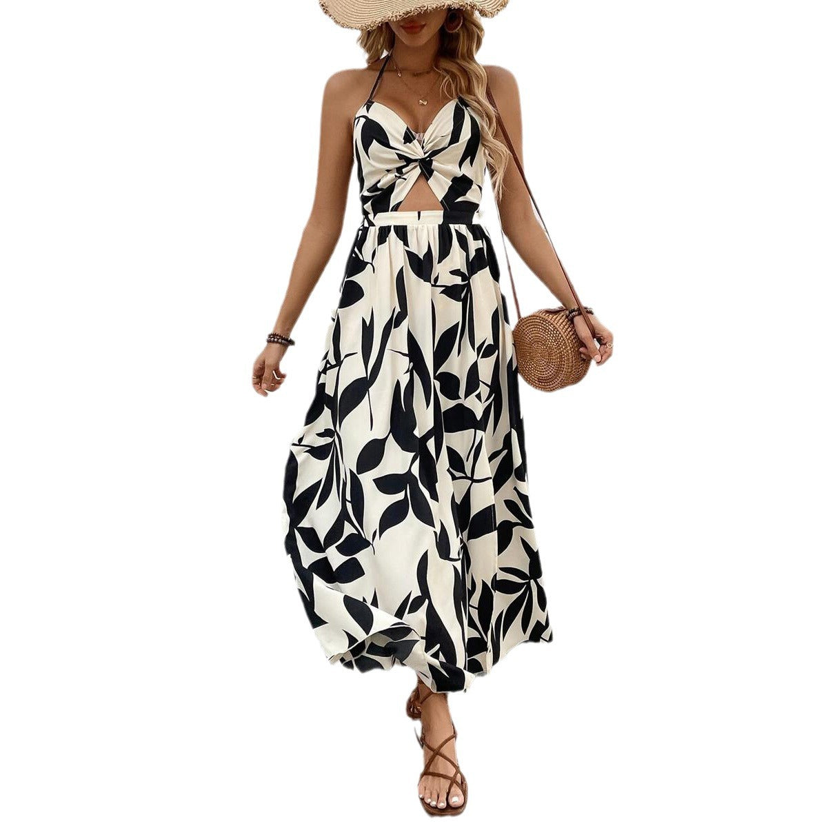 SHEIN VCAY Robe plissée creuse à imprimé licou Tempérament Style romantique