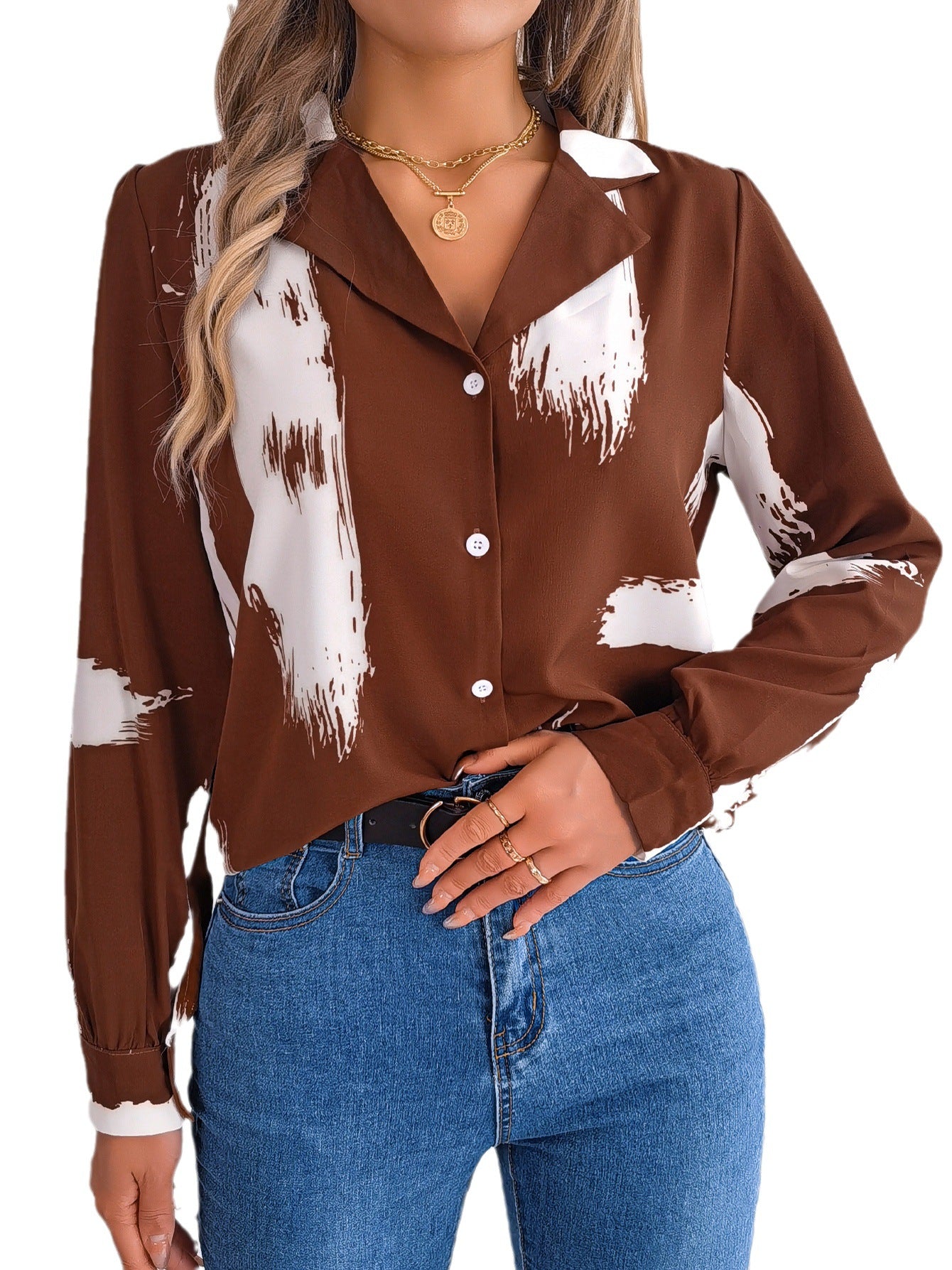 Ins Style Real Shot Printemps Et Été Tempérament Européen Et Américain Couleur Contraste Rayure Costume Col Chemise À Manches Longues Vêtements Pour Femmes