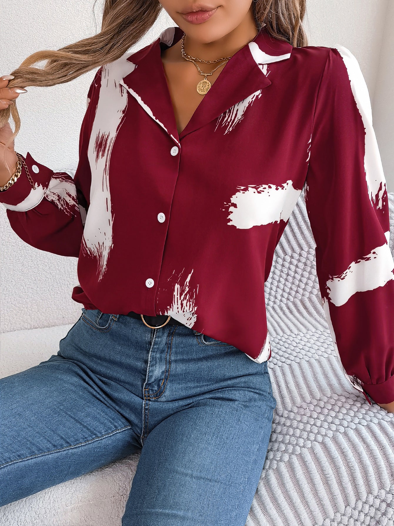 Ins Style Real Shot Printemps Et Été Tempérament Européen Et Américain Couleur Contraste Rayure Costume Col Chemise À Manches Longues Vêtements Pour Femmes