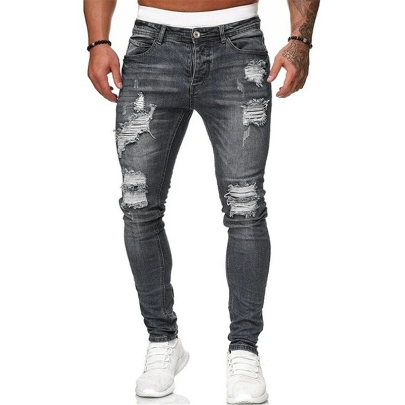 Jean Slim Déchiré Noir pour Homme Livraison 7 à 15 jours