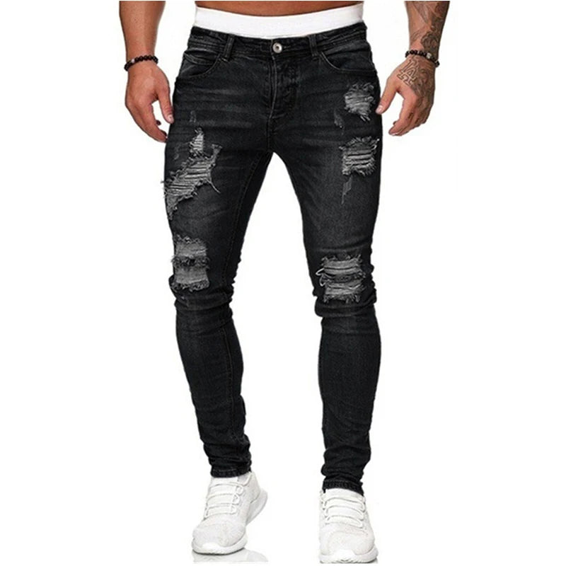 Jean Slim Déchiré Noir pour Homme Livraison 7 à 15 jours