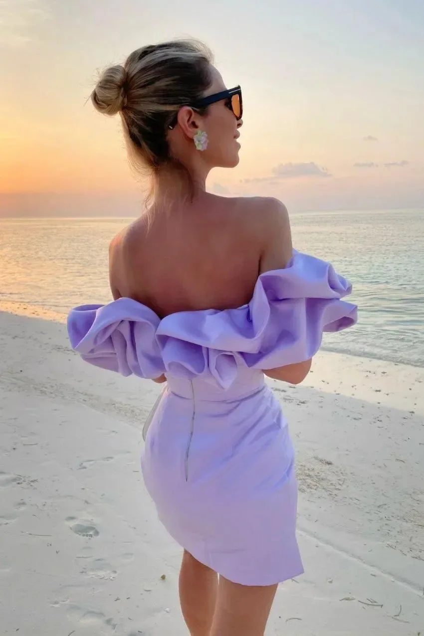 Off the shoulder ruffle evening dress
