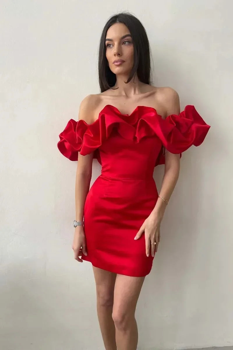 Off the shoulder ruffle evening dress
