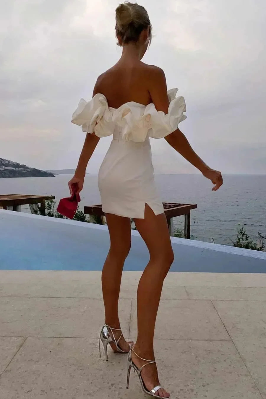 Off the shoulder ruffle evening dress