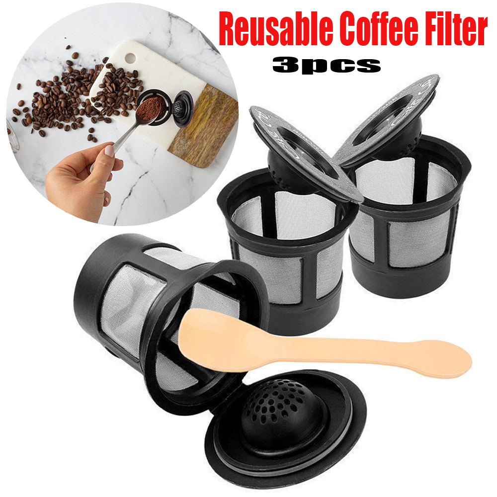 Lot de 3 dosettes filtrantes à café réutilisables avec cuillère