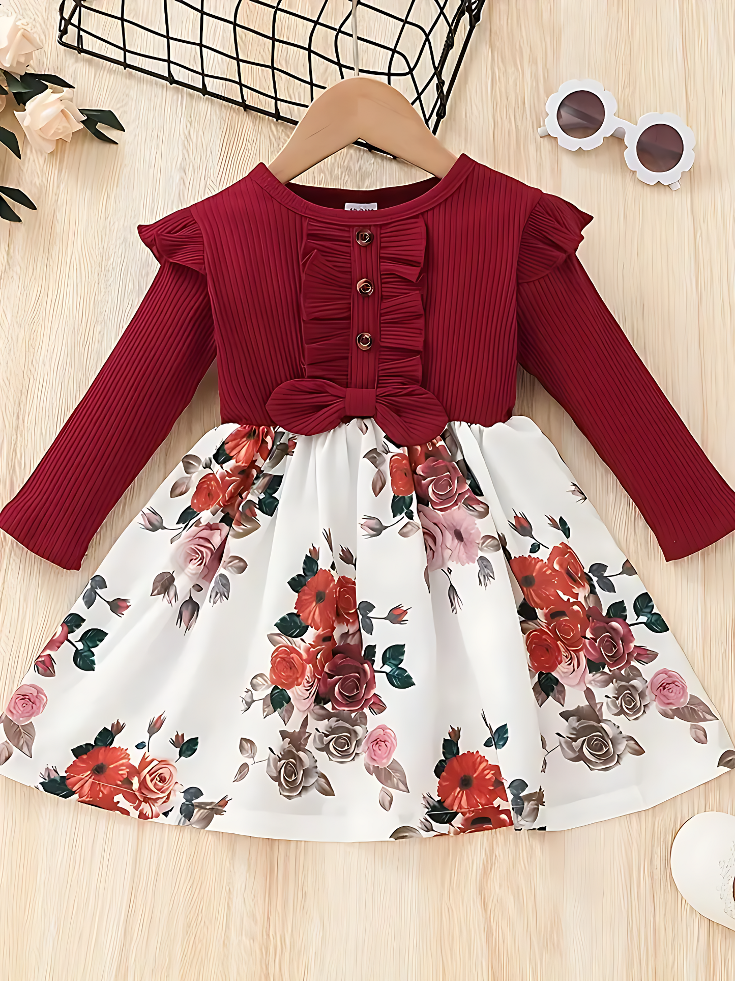 Robe longue à imprimé floral en lycra pour fille de 3 à 4 ans Livraison 8 à 14 jours