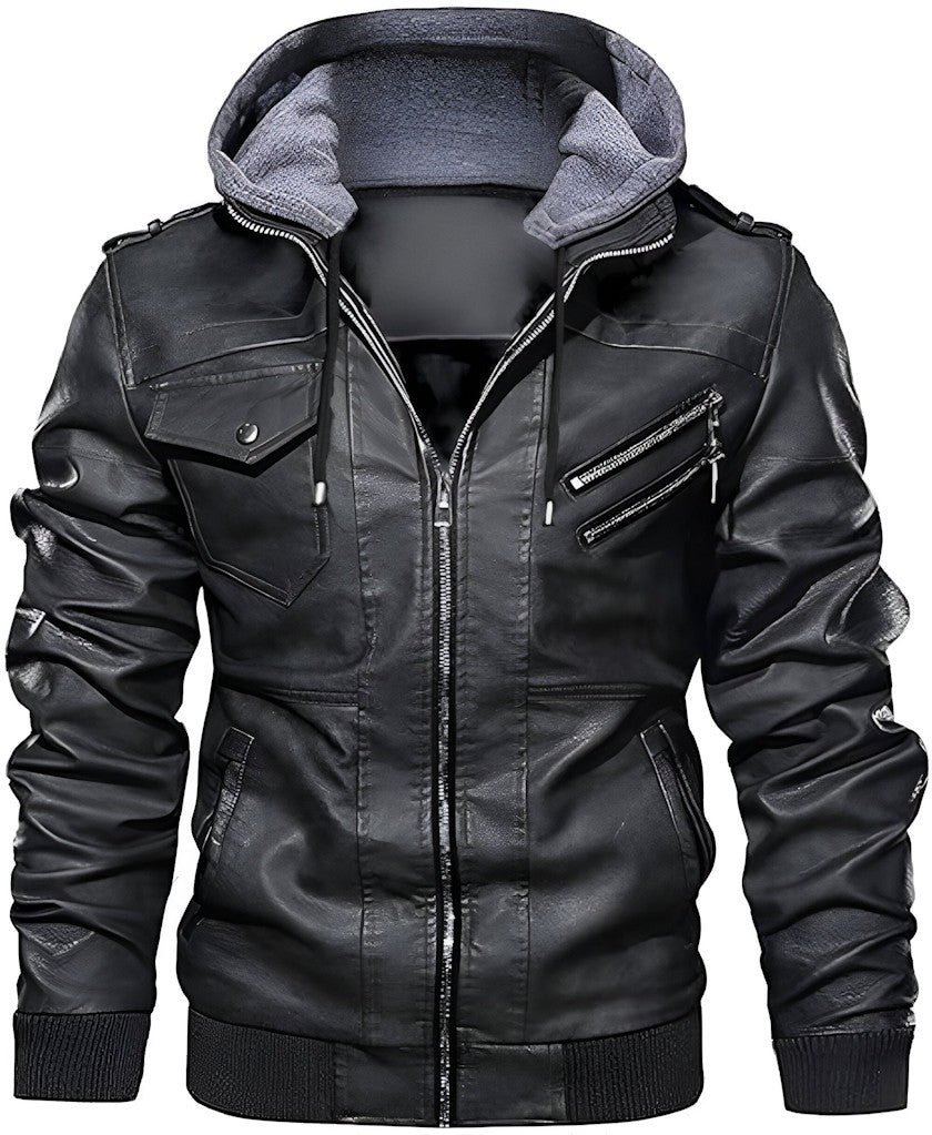 Veste de motard décontractée et élégante en cuir pour homme avec fermeture éclair