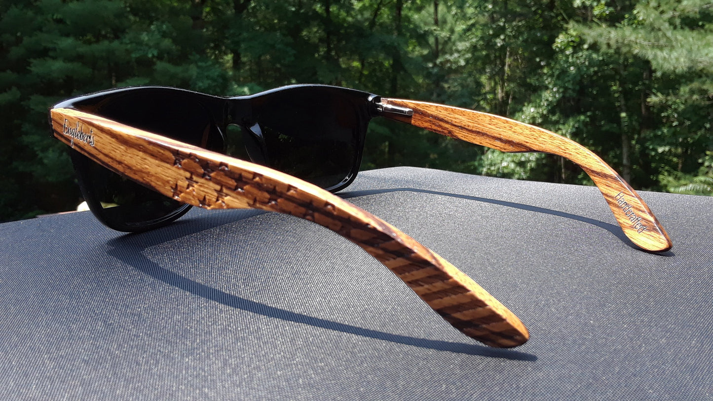 Lunettes de soleil Zebrawood, étoiles et barres avec étui en bois, polarisées