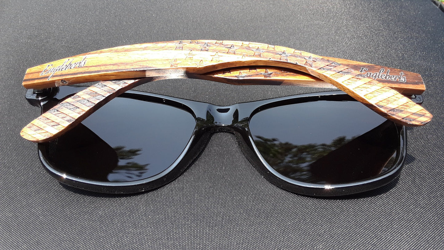 Lunettes de soleil Zebrawood, étoiles et barres avec étui en bois, polarisées