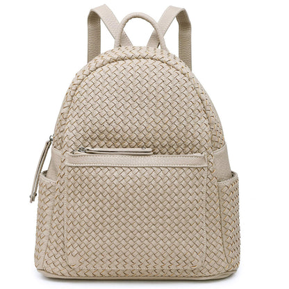 Sac à dos tissé pour femme beige en cuir végétalien