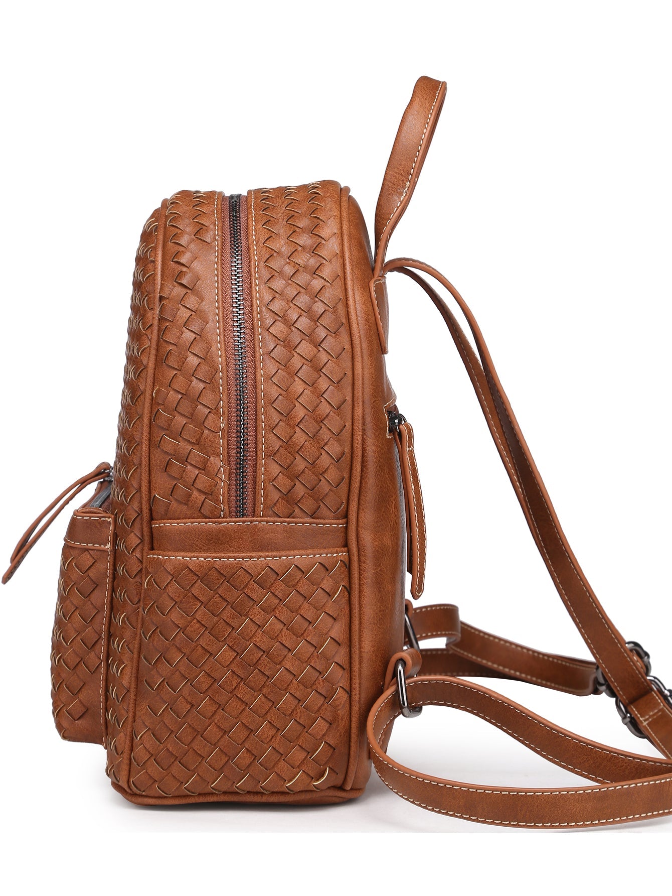 Sac à dos tissé pour femme camel en cuir végétalien